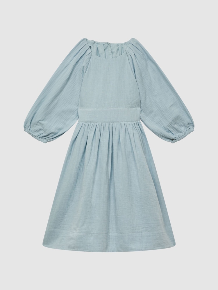 Reiss Blue Hannah 4-9 yrs 100% Cotton Bow Back Dress - Image 2 of 7