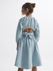 Reiss Blue Hannah 4-9 yrs 100% Cotton Bow Back Dress - Image 5 of 7