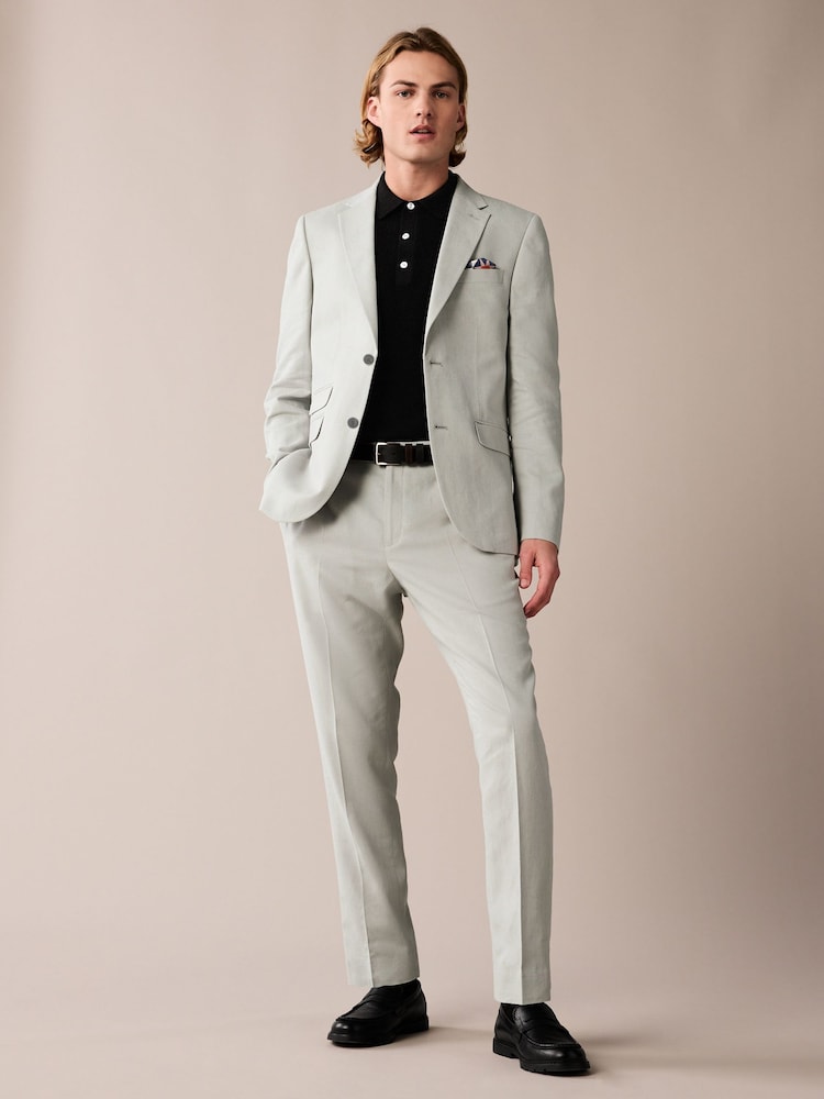 Hellgrau - Slim-Fit-Anzughose aus Leinenmischung - Image 2 of 5