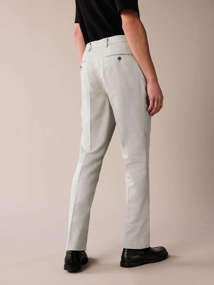 Hellgrau - Slim-Fit-Anzughose aus Leinenmischung - Image 3 of 5