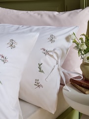 Historic Royal Palaces Set of 2 Rose Pink Victoria Sprigs Embroidery 200 Thread Count Pillowcases - Image 1 of 3