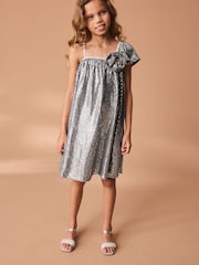 Silver Sequin One Shoulder Party Dress (3-16yrs) - Image 1 of 7