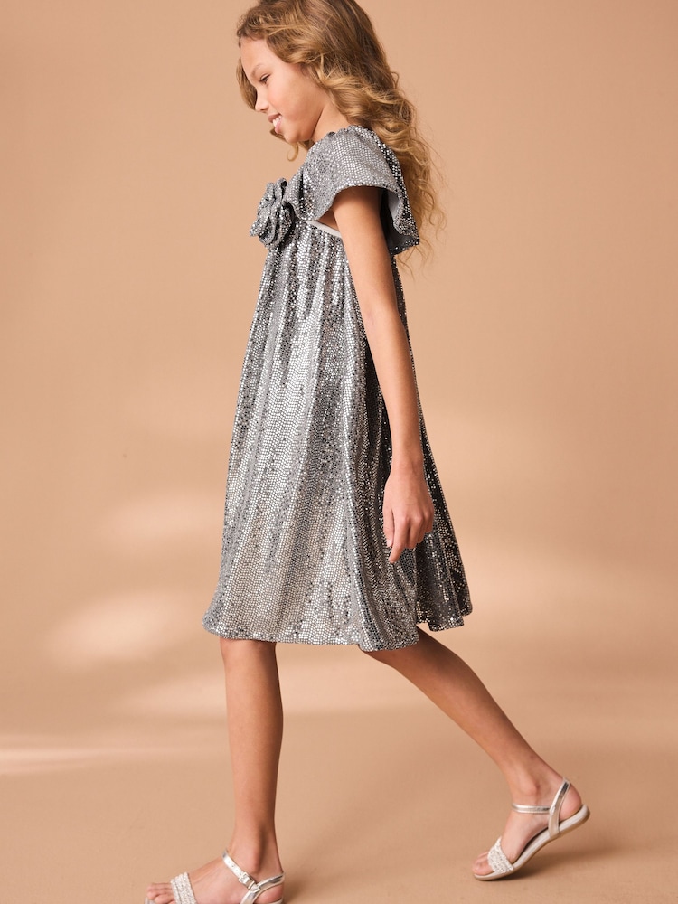 Silver Sequin One Shoulder Party Dress (3-16yrs) - Image 2 of 7