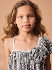 Silver Sequin One Shoulder Party Dress (3-16yrs) - Image 4 of 7
