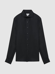 Reiss Black Rex Linen Cutaway Collar Shirt - Image 2 of 5