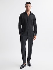 Reiss Black Rex Linen Cutaway Collar Shirt - Image 3 of 5