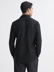 Reiss Black Rex Linen Cutaway Collar Shirt - Image 5 of 5