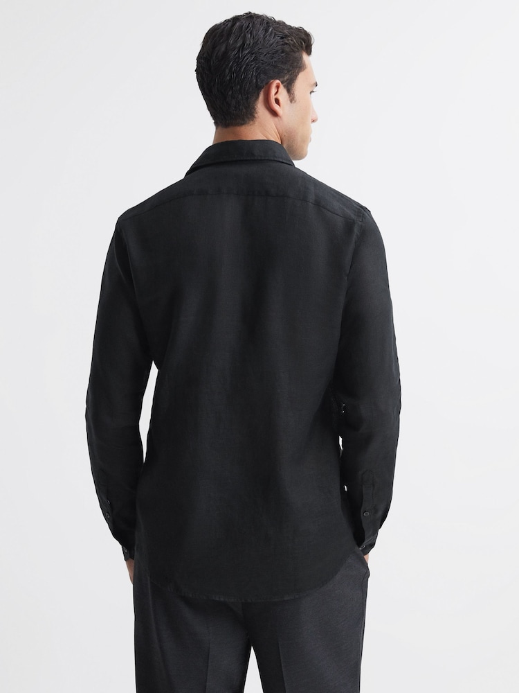 Reiss Black Rex Linen Cutaway Collar Shirt - Image 5 of 5