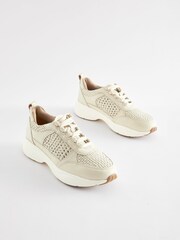 Ecru - Signature Leather Klobige Turnschuhe mit Webmuster - Bild 4 von 9