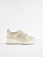 Ecru - Signature Leather Klobige Turnschuhe mit Webmuster - Bild 5 von 9