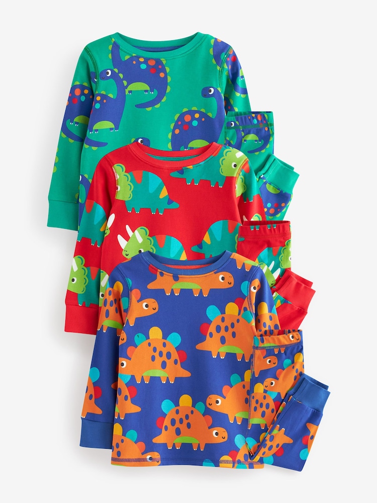 Rot/Blau/Grün/Dinosaurier - Langarm-Pyjama-Set aus 100% Baumwolle im 3er-Pack (9M.–8J.) - Bild 1 von 5