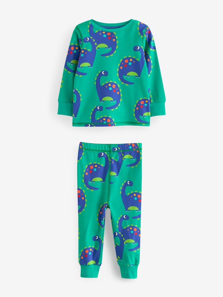 Red/Blue/Green Dinosaur Long Sleeve 100% Cotton Pyjamas Set 3 Pack (9mths-8yrs) - Image 3 of 5