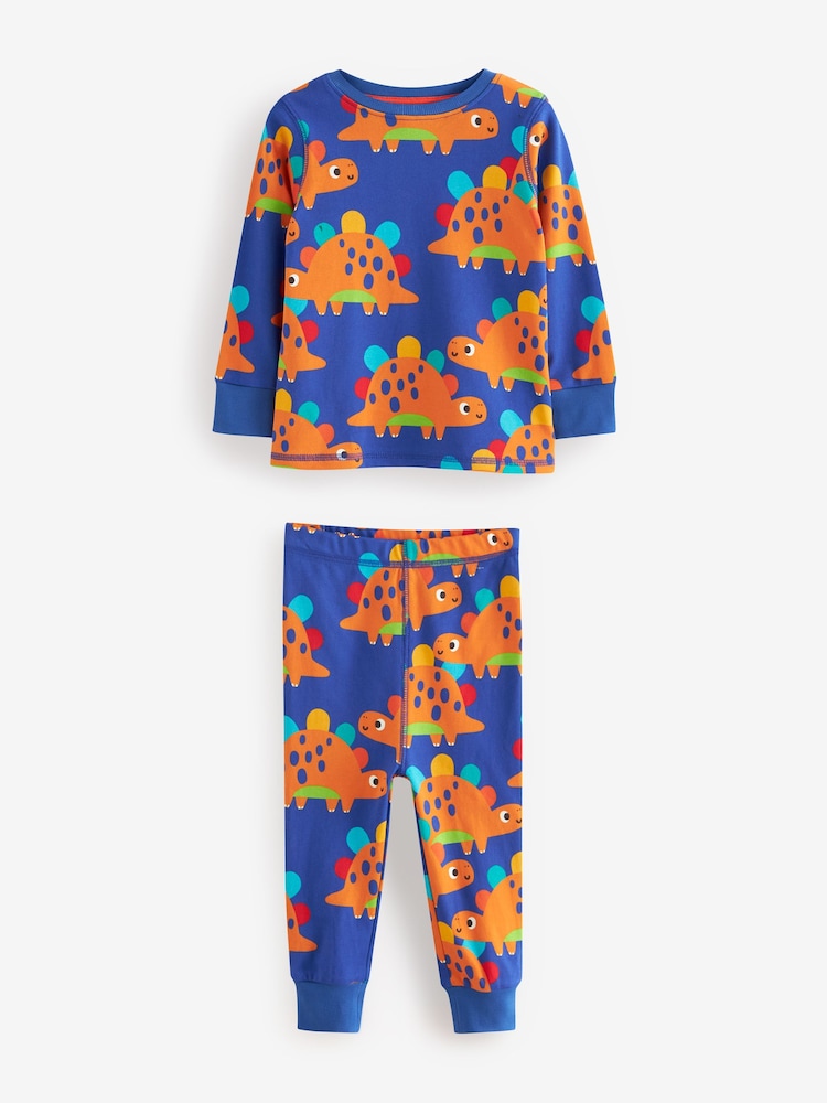 Red/Blue/Green Dinosaur Long Sleeve 100% Cotton Pyjamas Set 3 Pack (9mths-8yrs) - Image 4 of 5