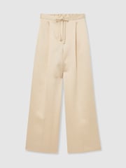 Reiss Cream Ellen Petite Satin Wide-Leg Drawstring Trousers - Image 2 of 8