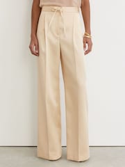 Reiss Cream Ellen Petite Satin Wide-Leg Drawstring Trousers - Image 3 of 8