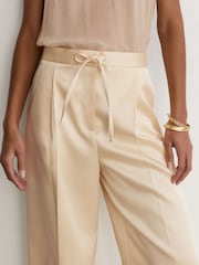 Reiss Cream Ellen Petite Satin Wide-Leg Drawstring Trousers - Image 4 of 8
