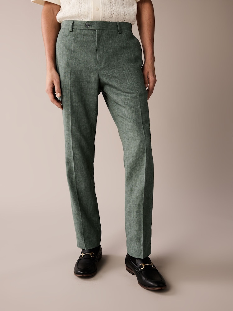 Vert - Pantalons de costume coupe en lin Blend - Image 1 of 1