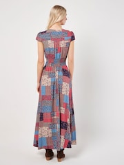 Apricot Pink Patchwork Smocked Waist Maxi Dress - Image 3 of 4