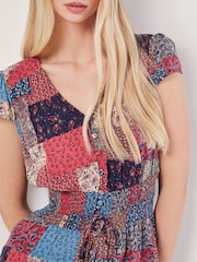 Apricot Pink Patchwork Smocked Waist Maxi Dress - Image 4 of 4