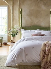 Historic Royal Palaces Rose Pink Victoria Sprigs Embroidery 200 Thread Count Duvet Cover and Pillowcase Set - Image 1 of 7