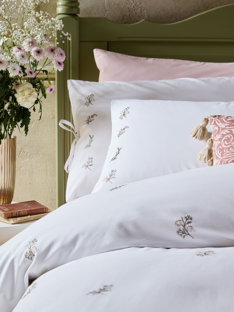 Historic Royal Palaces Rose Pink Victoria Sprigs Embroidery 200 Thread Count Duvet Cover and Pillowcase Set - Image 2 of 7 Historic Royal Palaces Rose Pink Victoria Sprigs Embroidery 200 Thread Count Duvet Cover and Pillowcase Set - Image 2 of 7