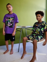 Black/Purple Football Short Pyjamas 2 Pack (3-16yrs) - Image 1 of 8