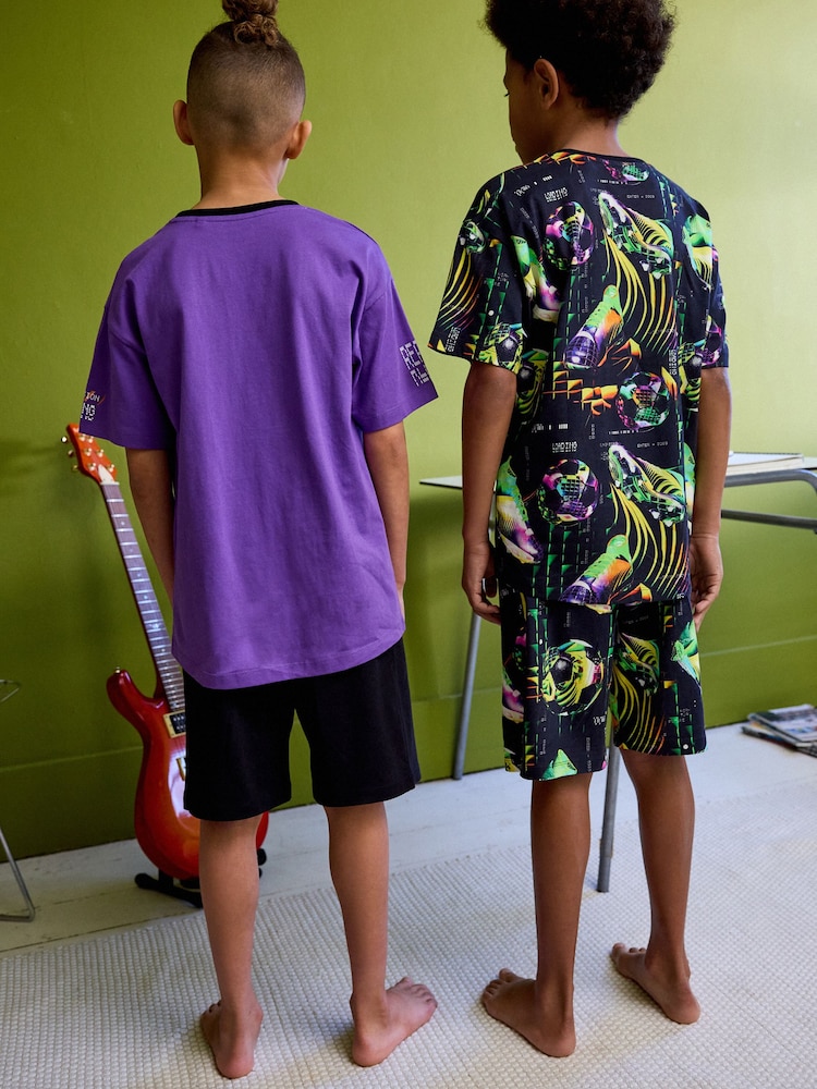 Black/Purple Football Short Pyjamas 2 Pack (3-16yrs) - Image 2 of 8