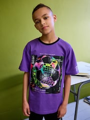 Black/Purple Football Short Pyjamas 2 Pack (3-16yrs) - Image 3 of 8