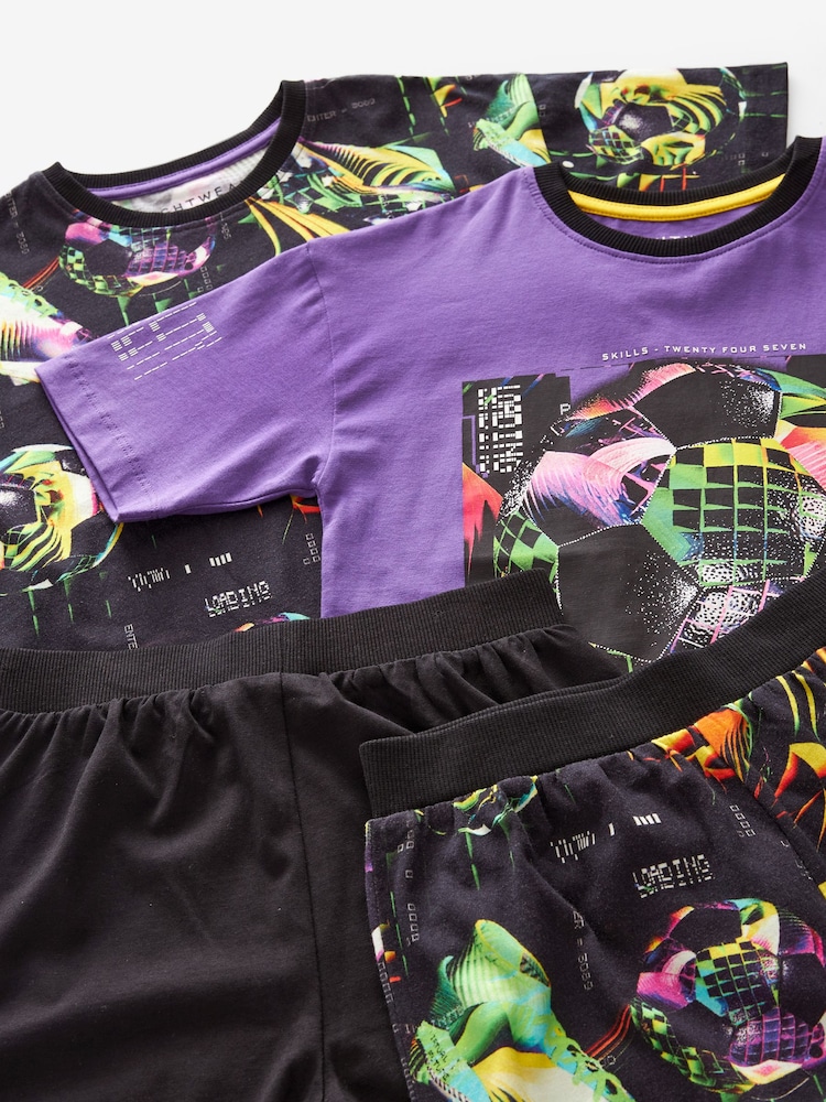 Black/Purple Football Short Pyjamas 2 Pack (3-16yrs) - Image 8 of 8
