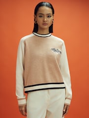 Reiss x McLaren F1 Team Camel/Ecru McLaren F1 Wool Cashmere Cropped Jumper - Image 1 of 7