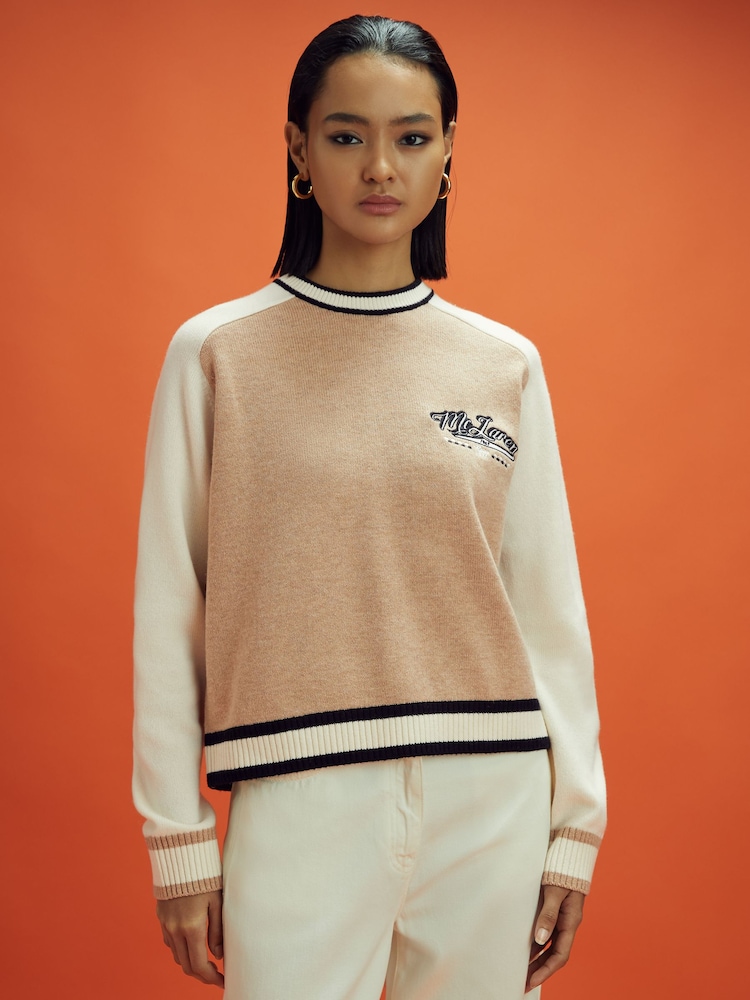 Reiss x McLaren F1 Team Camel/Ecru McLaren F1 Wool Cashmere Cropped Jumper - Image 1 of 7