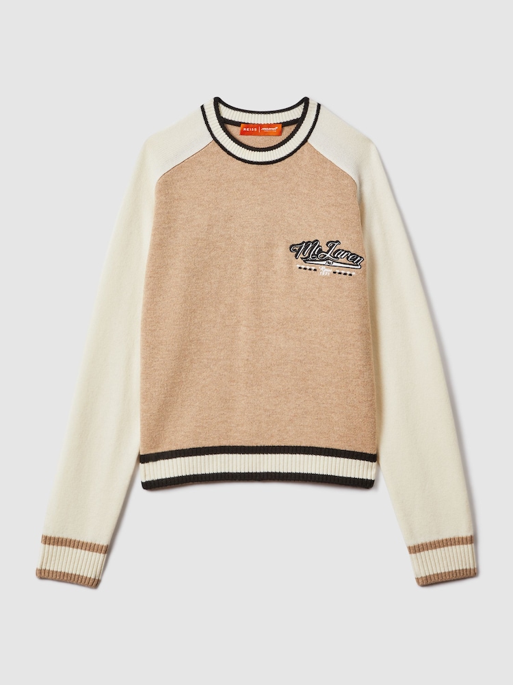 Reiss x McLaren F1 Team Camel/Ecru McLaren F1 Wool Cashmere Cropped Jumper - Image 2 of 7