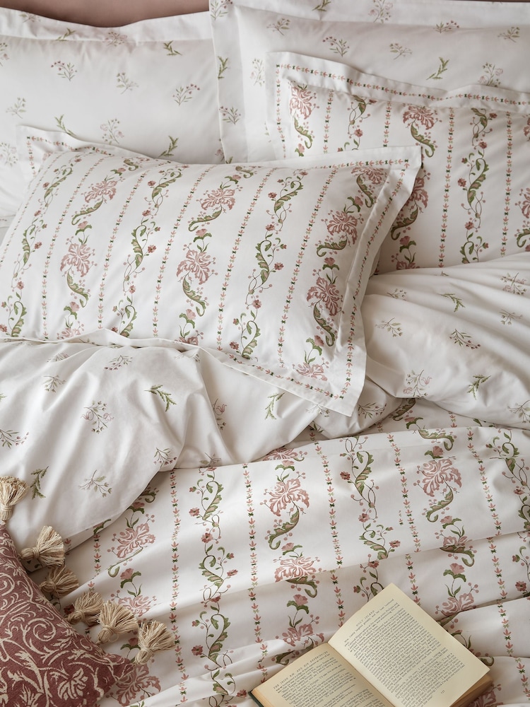 Historic Royal Palaces Set of 2 Clay Pink Sage Waistcoat Stripe 200 Thread Count Pillowcases - Image 1 of 3 Historic Royal Palaces Set of 2 Clay Pink Sage Waistcoat Stripe 200 Thread Count Pillowcases - Image 1 of 3