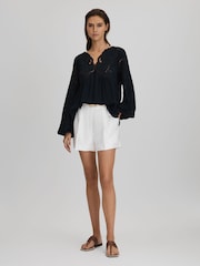 Reiss Navy Noa Lace Cut-Out Blouse - Image 6 of 7