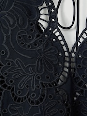 Reiss Navy Noa Lace Cut-Out Blouse - Image 7 of 7
