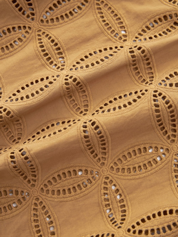 Brown 3/4 Sleeve Floral Broderie Notch Neck Top - Image 6 of 6