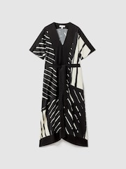 Reiss Black/White Cami Printed Fit and Flare Midi Dress - Image 2 of 7