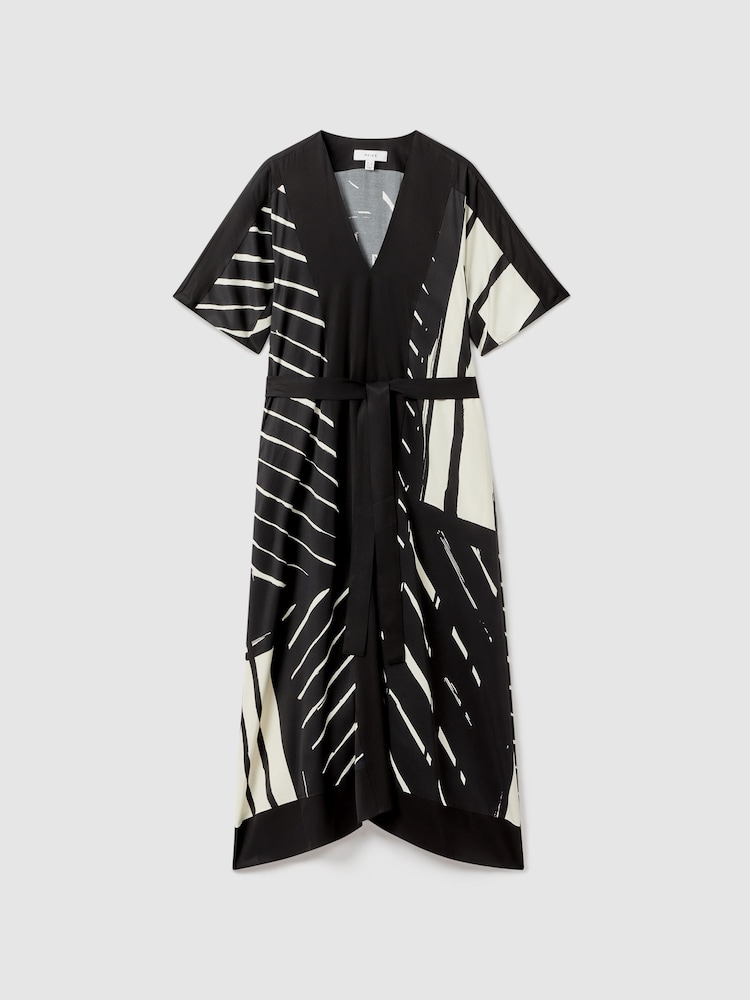 Reiss Black/White Cami Printed Fit and Flare Midi Dress - Image 2 of 7