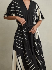 Reiss Black/White Cami Printed Fit and Flare Midi Dress - Image 3 of 7
