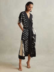 Reiss Black/White Cami Printed Fit and Flare Midi Dress - Image 4 of 7