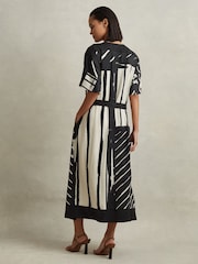 Reiss Black/White Cami Printed Fit and Flare Midi Dress - Image 6 of 7