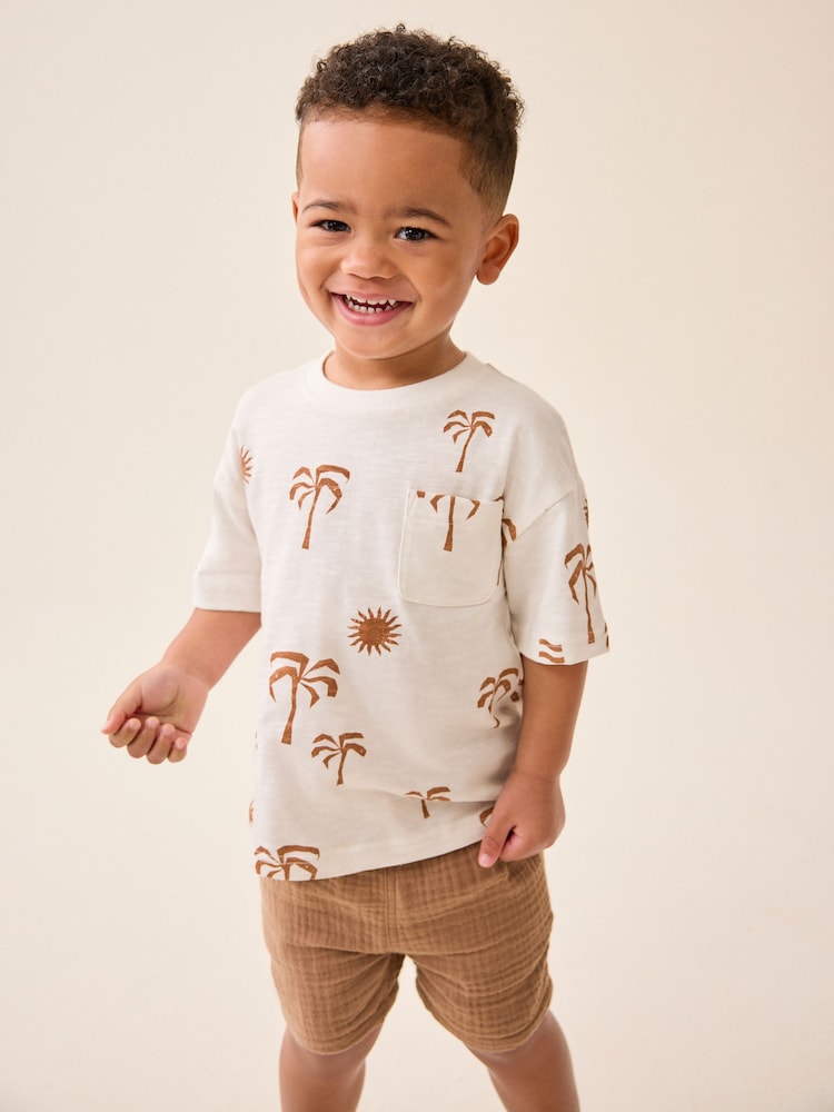 Ecru White Palms All-Over Print Short Sleeve T-Shirt (3mths-7yrs) - Image 1 of 7