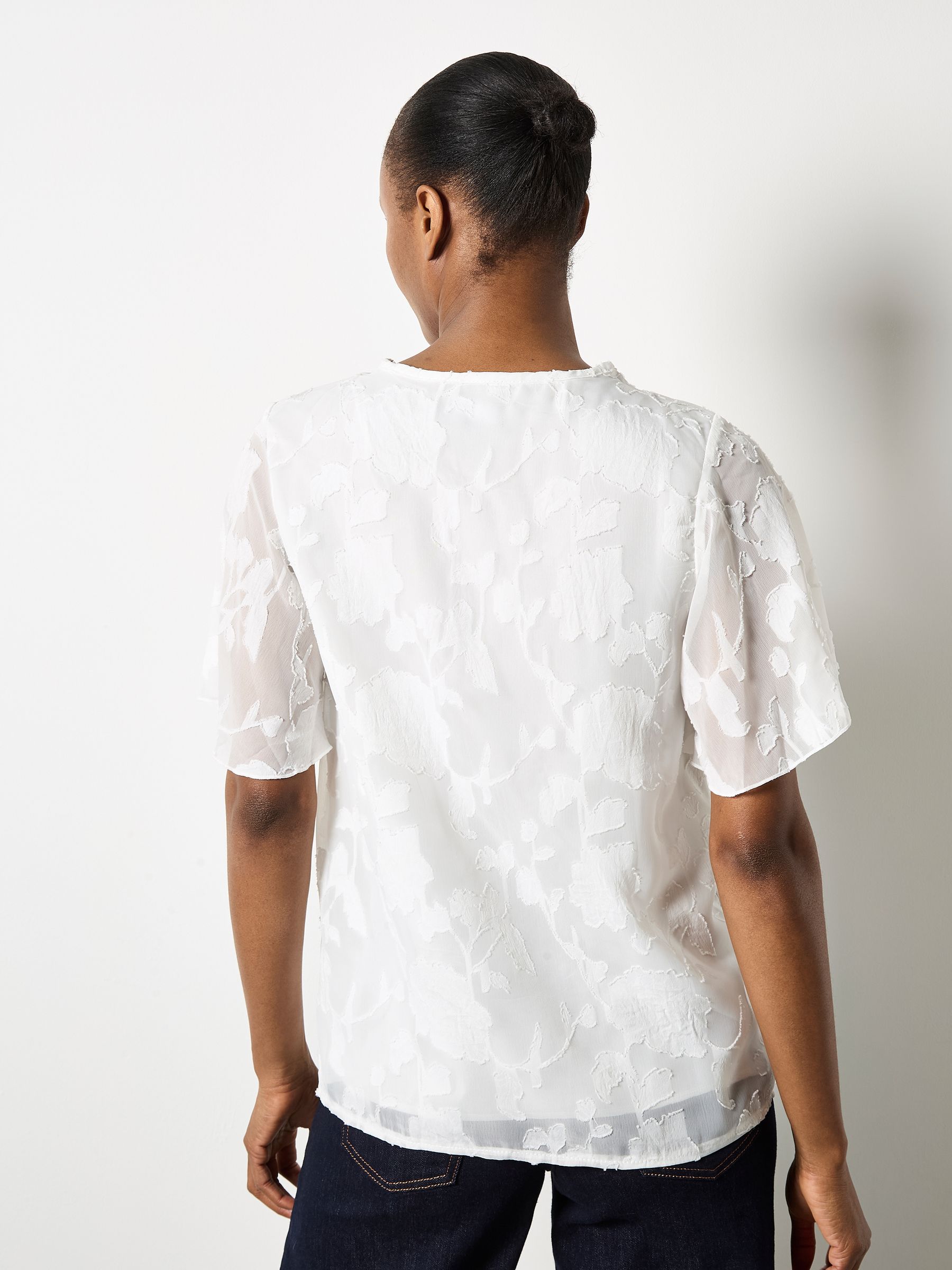 Buy Apricot Cream Crochet Trim Floral Jacquard Blouse from the