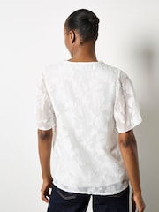 Apricot Cream Crochet Trim Floral Jacquard Blouse - Image 3 of 4