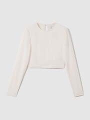 Reiss Cream Ariana Crew Neck Cropped Top - Image 2 of 5
