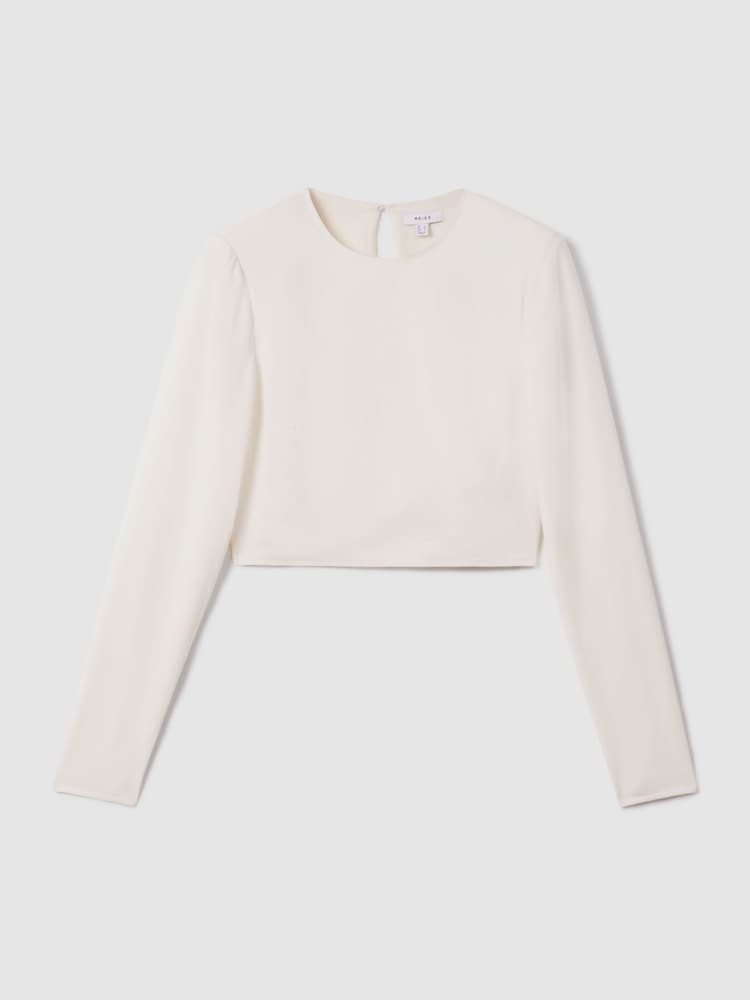 Reiss Cream Ariana Crew Neck Cropped Top - Image 2 of 5