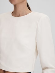 Reiss Cream Ariana Crew Neck Cropped Top - Image 4 of 5