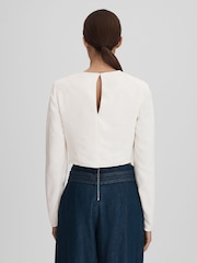 Reiss Cream Ariana Crew Neck Cropped Top - Image 5 of 5