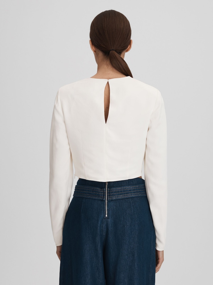 Reiss Cream Ariana Crew Neck Cropped Top - Image 5 of 5