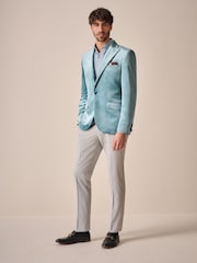 Light Blue Slim Fit Self Lapel Velvet Blazer - Image 2 of 11